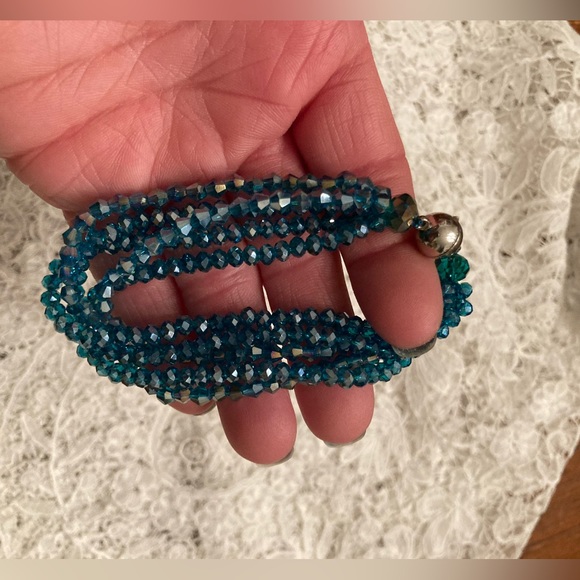 MAGNETIC CLASP Bracelet 5 Strands Dk TURQUOISE AB Austrian Crystals 7 1/… - Picture 12 of 14